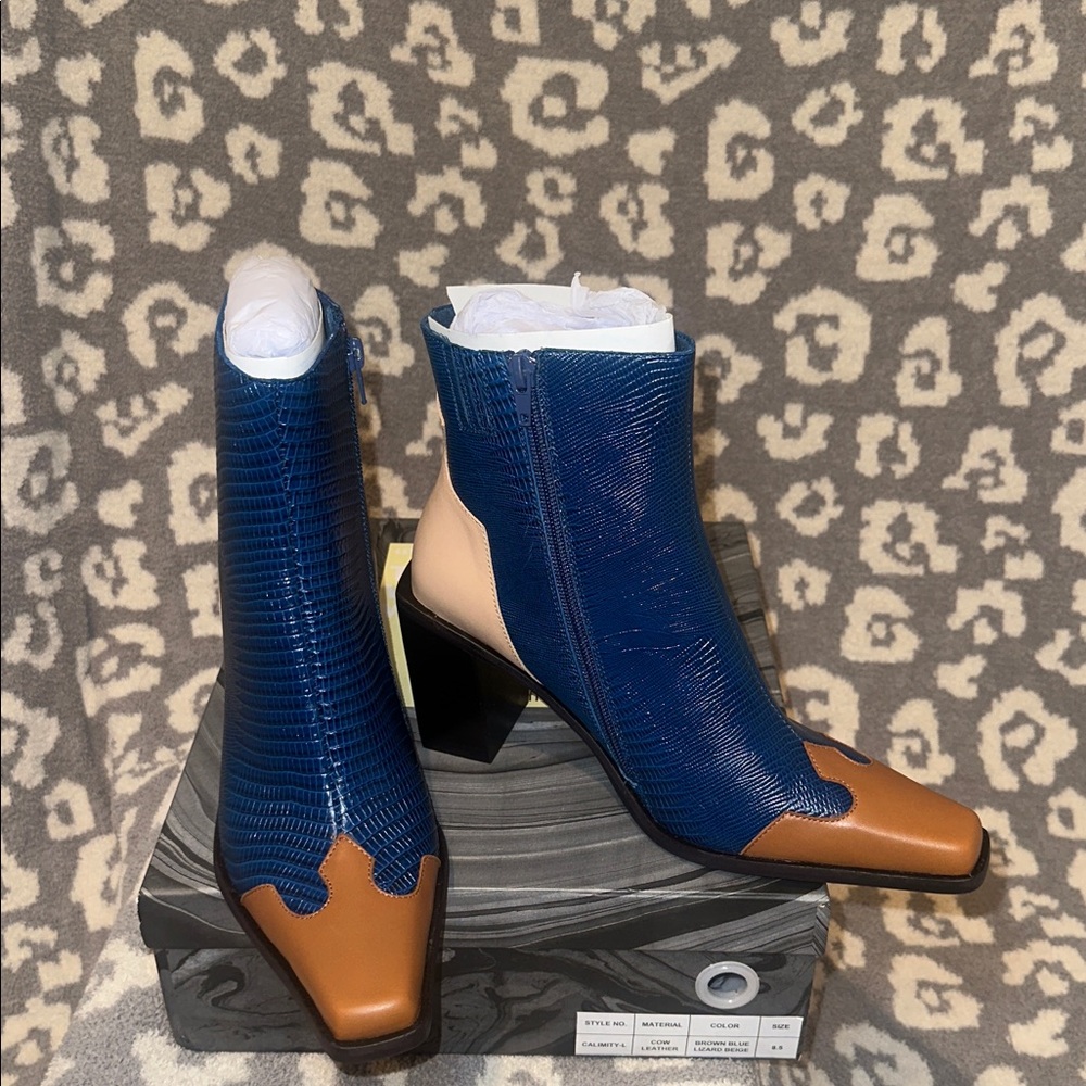 Jeffrey Campbell Calimity-L Heeled Boots in Brown Blue Lizard Beige 😍 New 🆕 😍😍 - Picture 16 of 17
